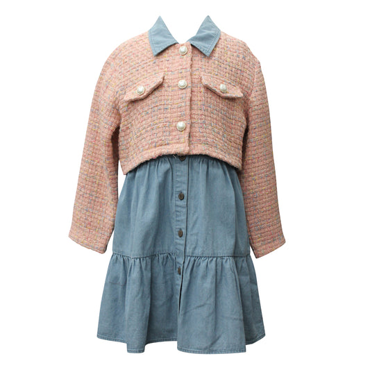 Girls Tweed Twofer Dress