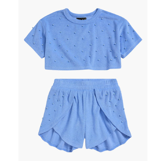 Tween Faux Pearl Cover-Up Crop Top & Shorts Set