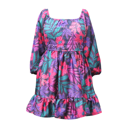 Tween Smocked Printed Satin