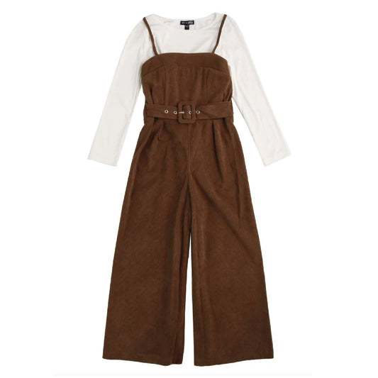 Tween Long-sleeved 2PC Belted Jumpsuit