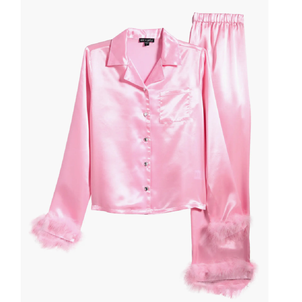 Tween Faux Fur Trim Satin Pajamas