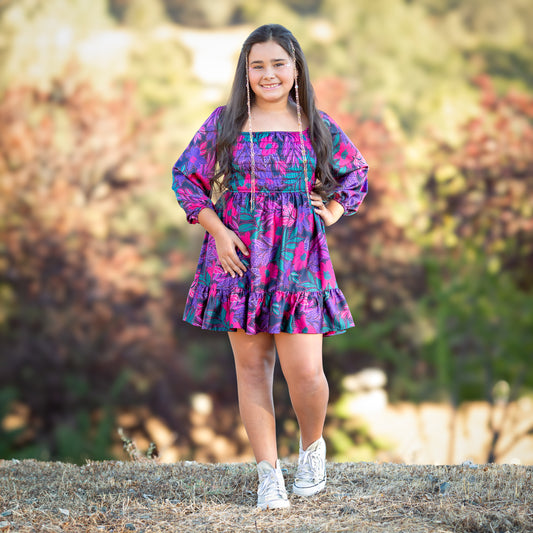 Tween Smocked Printed Satin