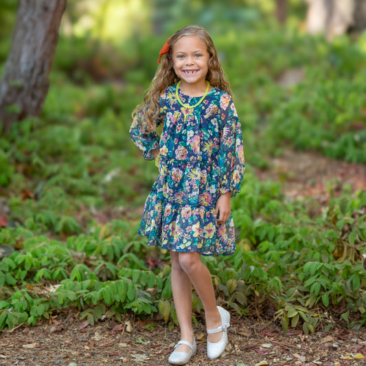 Girls Long-sleeved FLORAL MESH DRESS