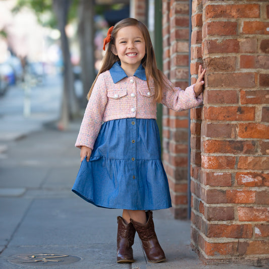 Girls Tweed Twofer Dress