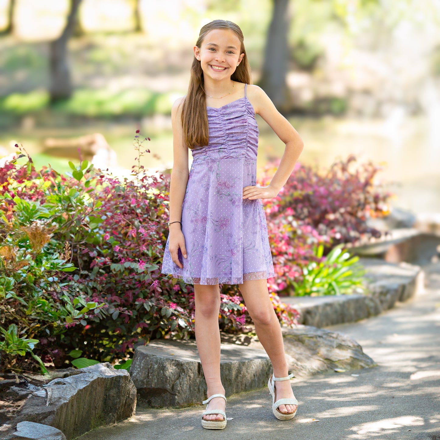 Tween Printed Point D'Espirit Dress